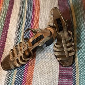 Stuart Weitzman leather snakeskin embossed sandal